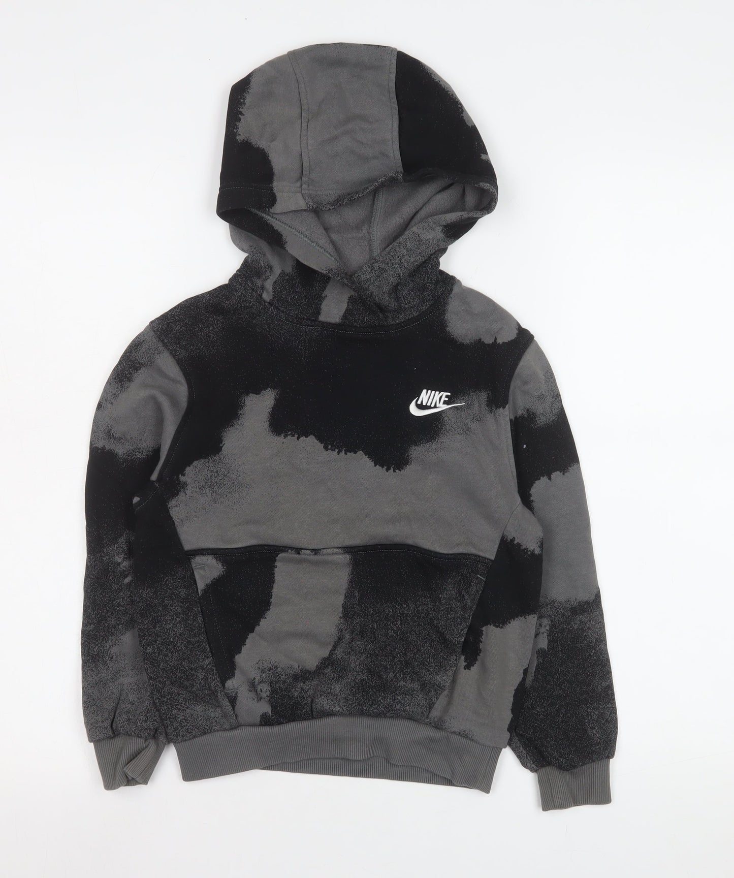 Nike Boys Black Grey Pullover Hoodie Small 128-137cm Cotton Blend