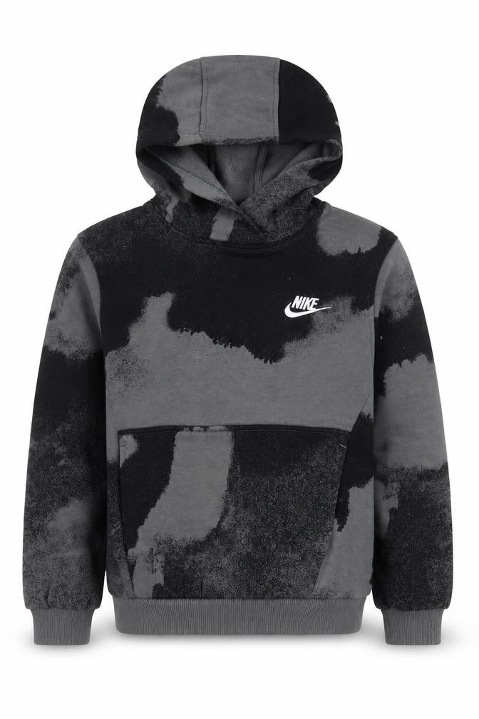 Front view of Nike boys’ black grey pullover hoodie small 128-137cm cotton blend
