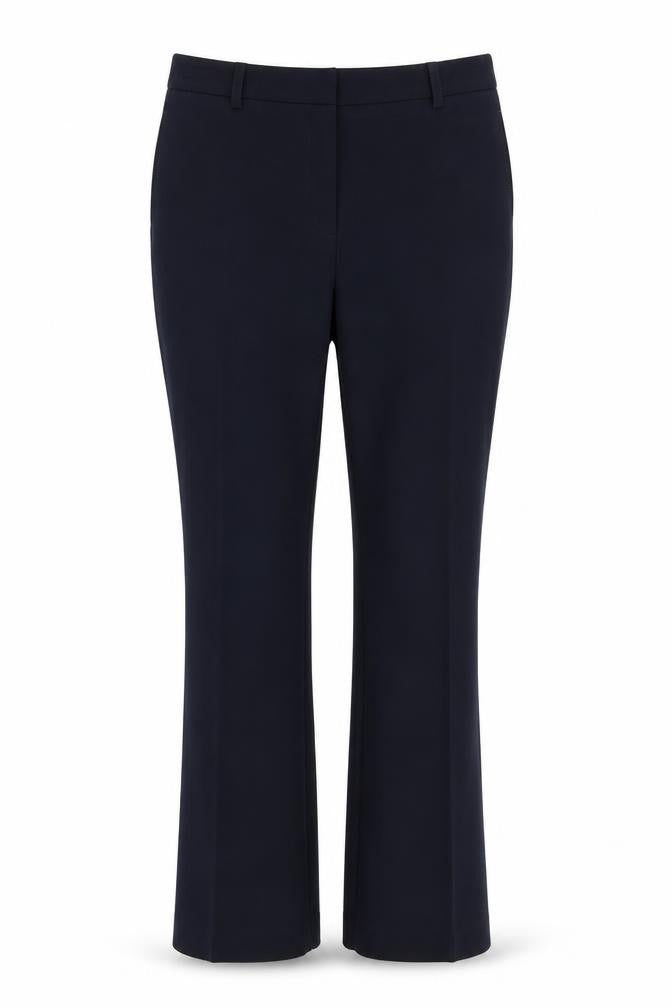 Front view of Dunnes women’s blue straight leg dress pants, size UK 12