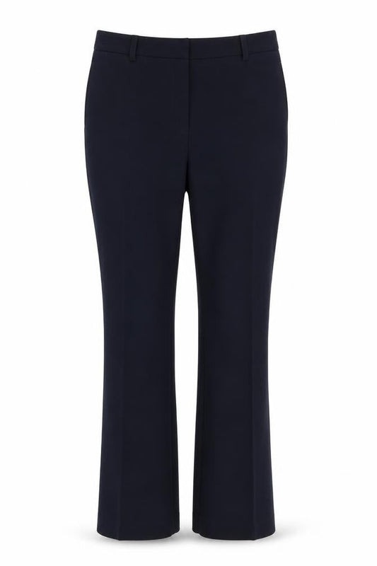 Front view of Dunnes women’s blue straight leg dress pants, size UK 12