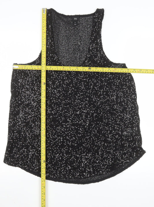 River Island Women's Black Sequin Camisole Tank Top Size 14