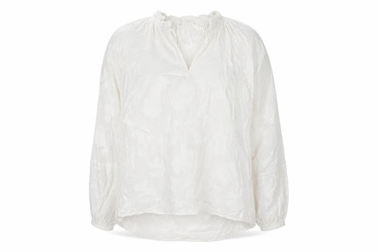Front view of Gallery Women’s White Floral Tunic Blouse, size UK 16, Viscose Long Sleeve
