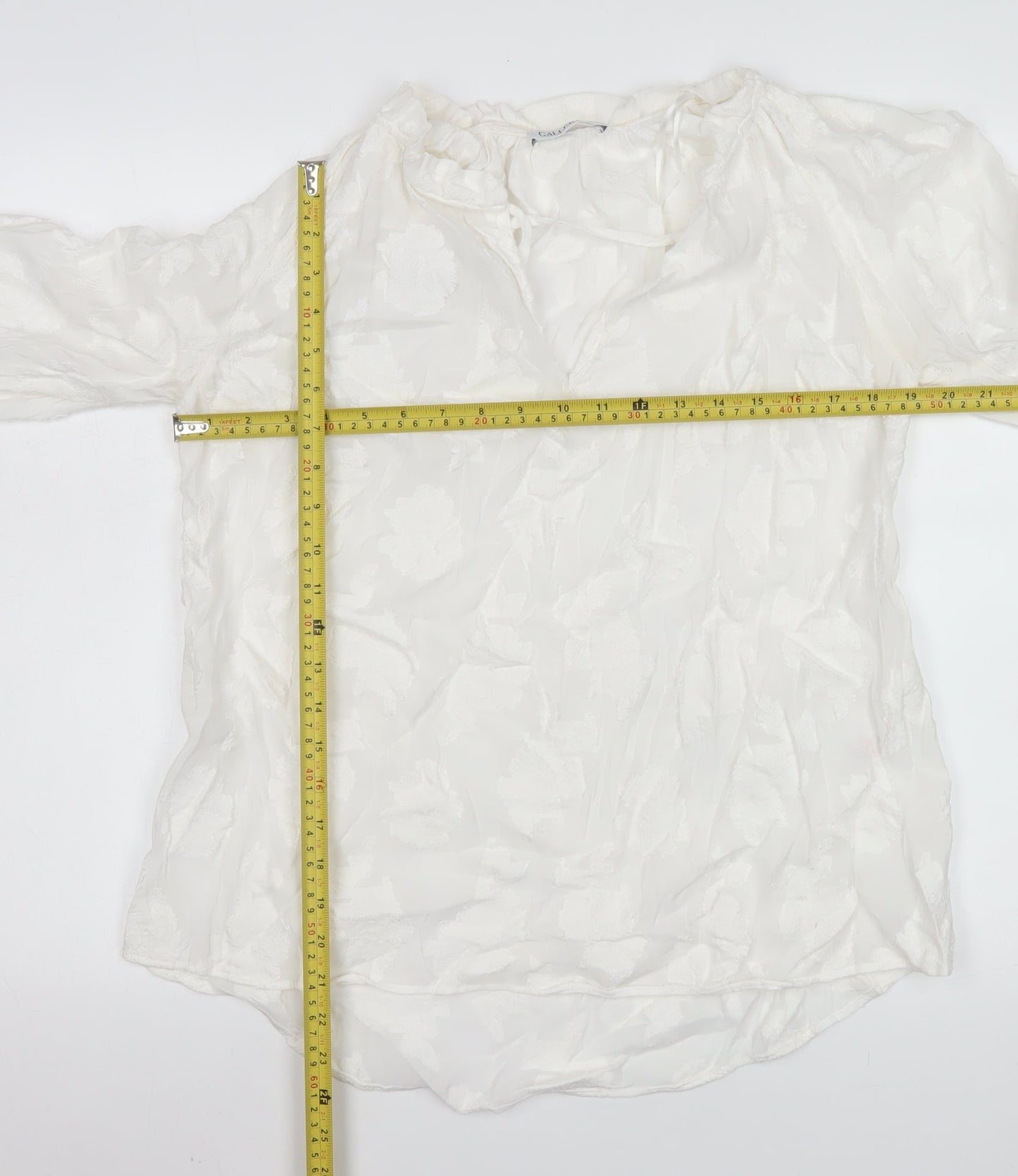 Gallery Women’s White Floral Tunic Blouse Size 16 Viscose Long Sleeve