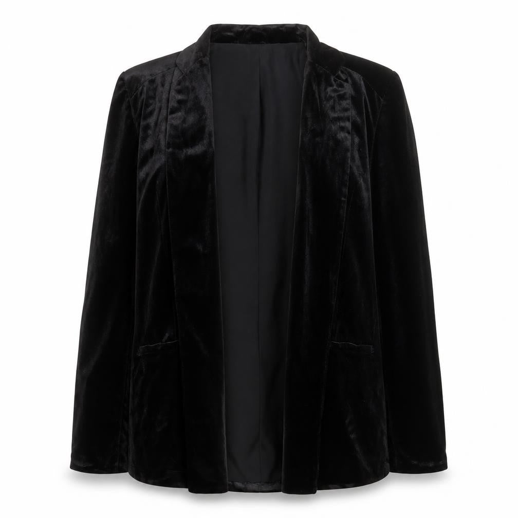 New Look Women Black Velvet Blazer UK 14 Regular Fit Mid-Length