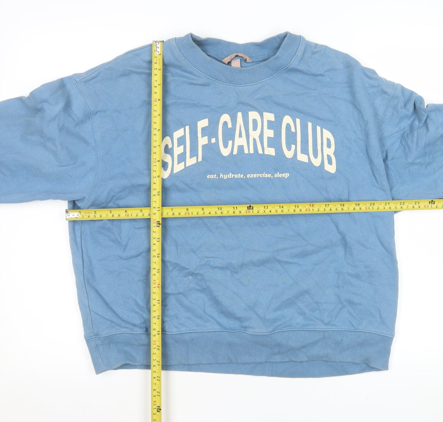 H&M Women’s Blue Self-Care Club Pullover Sweatshirt Size S