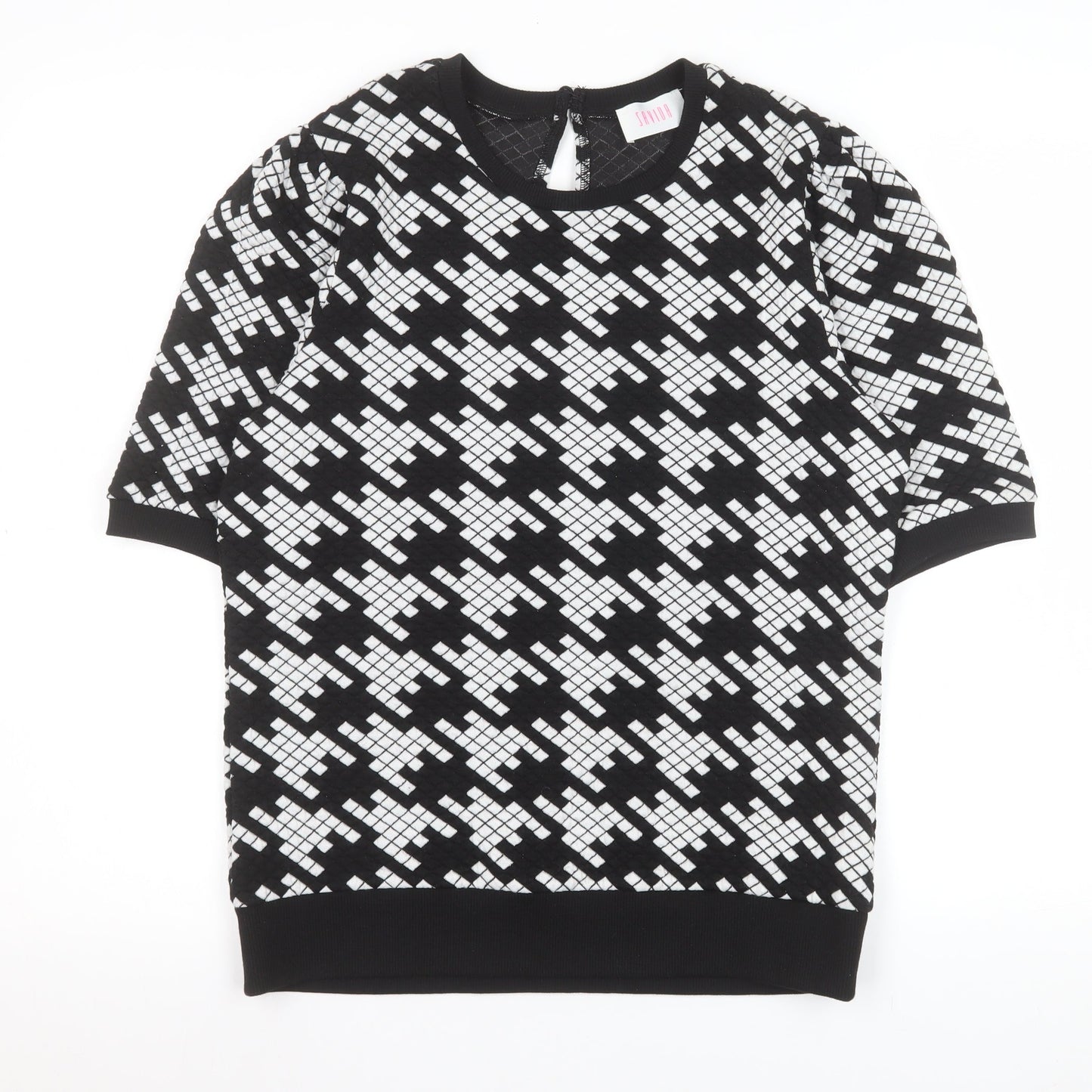 Savida Womens Black White Geometric Short Sleeve Top Size 12