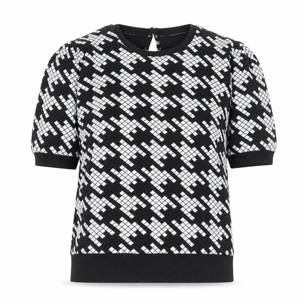Savida Womens Black White Geometric Short Sleeve Top Size 12