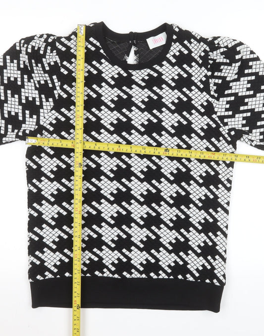 Savida Womens Black White Geometric Short Sleeve Top Size 12