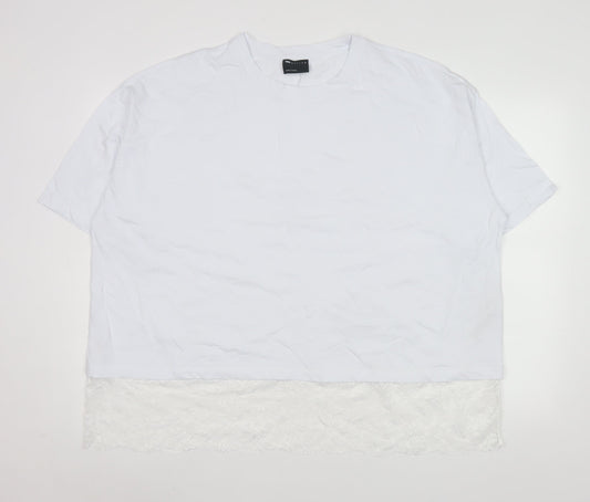 ASOS DESIGN Women’s White Lace Hem Short Sleeve Cotton T-Shirt Size L 16-18