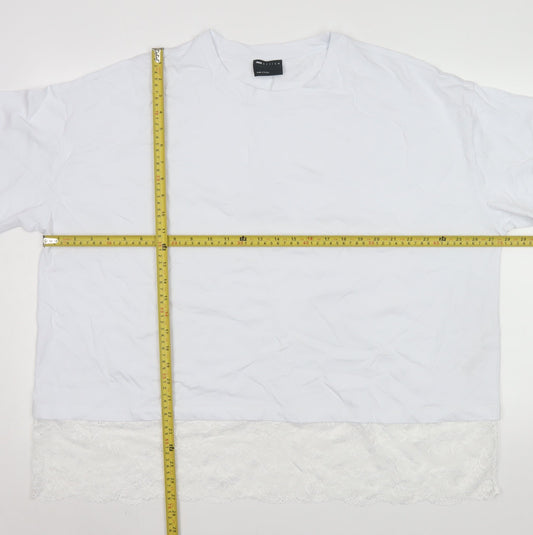 ASOS DESIGN Women’s White Lace Hem Short Sleeve Cotton T-Shirt Size L 16-18
