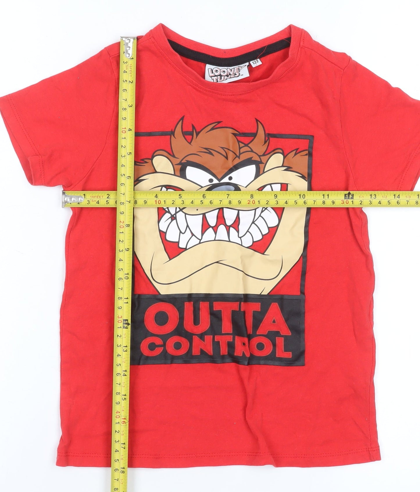 Looney Tunes Boys Red Taz 'Outta Control' Cotton T-Shirt 7 Years