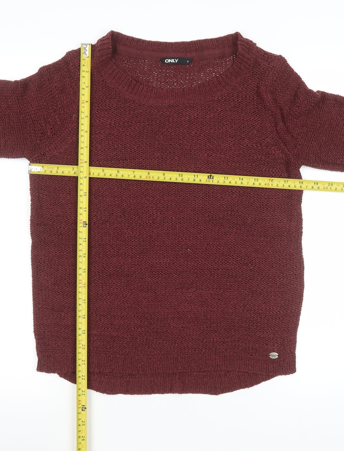 ONLY Unisex Red Chunky Knit Crew Neck Jumper Size S