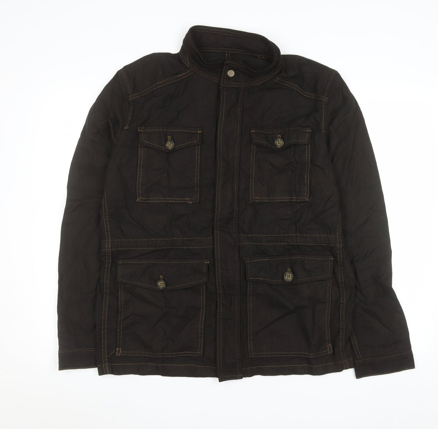 Zara Men’s Brown Cotton Field Jacket L 42 Regular Collared Casual