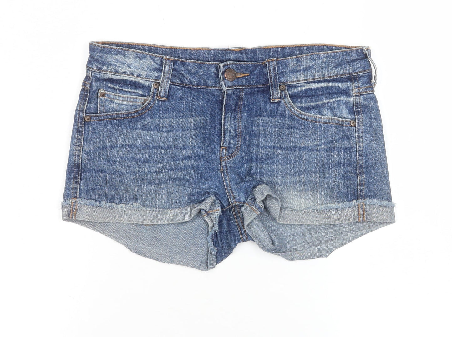 Mango Jeans Women Blue Cut-Off Denim Shorts Size 8 UK