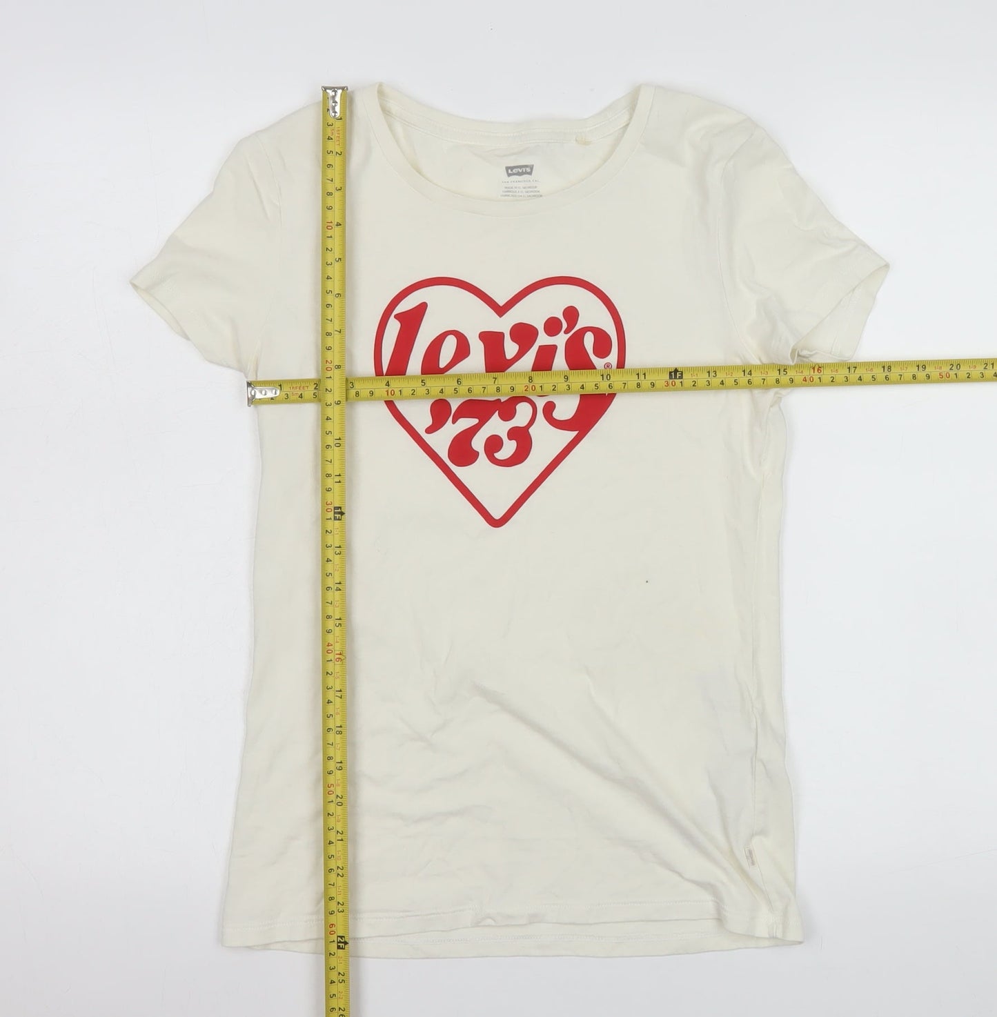 Levi’s Women Ivory 70s Retro Heart Logo Cotton T-Shirt Size S