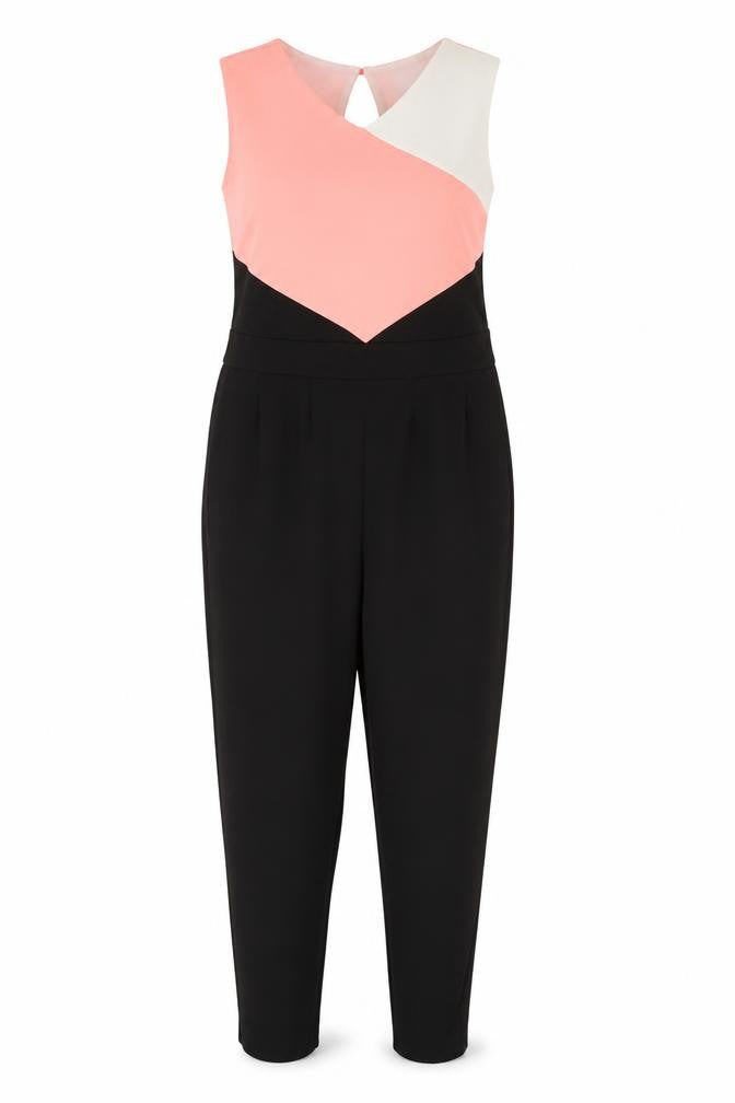 Quiz Womens Coral Black Colourblock Sleeveless Jumpsuit Size 12