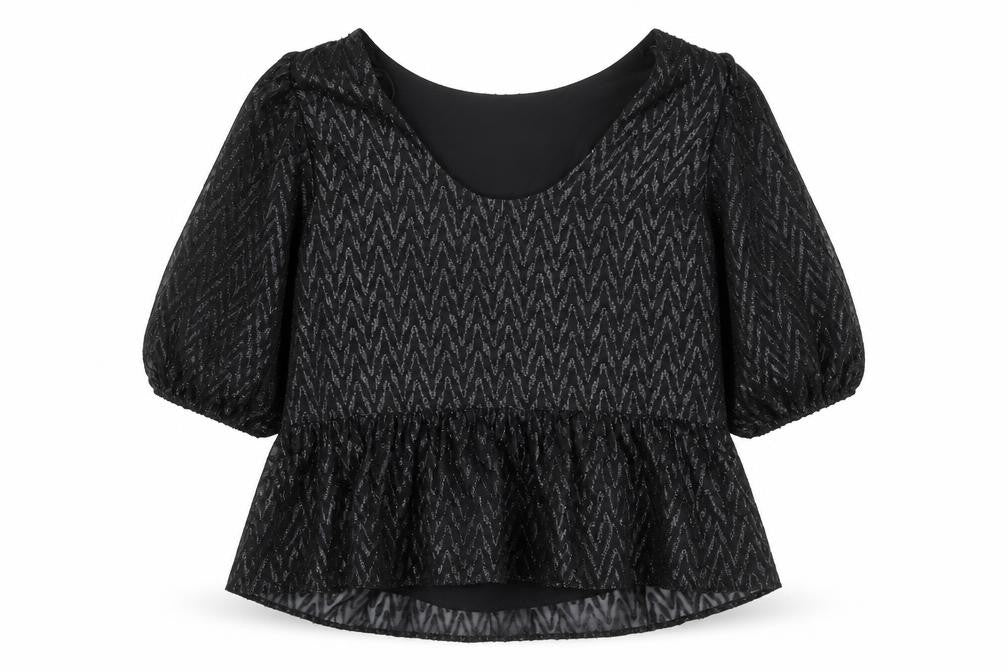 Dunnes Womens Black Glitter Peplum Blouse Size 12 3/4 Sleeve