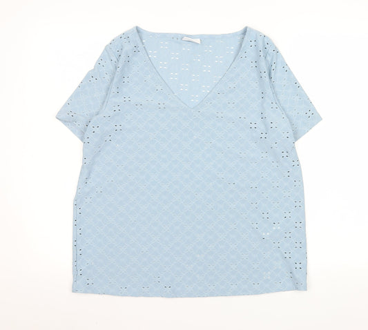VILA Women's Blue Lace V-Neck Short Sleeve Tunic Blouse Size XL