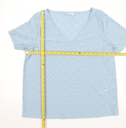 VILA Women's Blue Lace V-Neck Short Sleeve Tunic Blouse Size XL