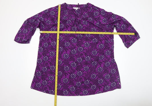 Zhenzi Women's Purple Floral Tunic Blouse M 3/4 Sleeve V-Neck