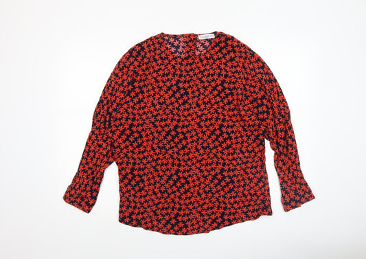 Gallery Women’s Red Floral Viscose Blouse UK XS Long Sleeve