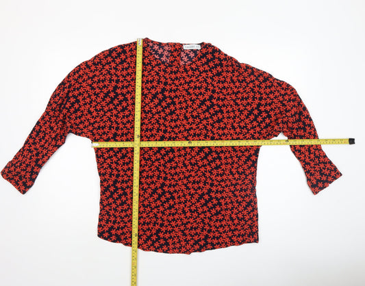Gallery Women’s Red Floral Viscose Blouse UK XS Long Sleeve