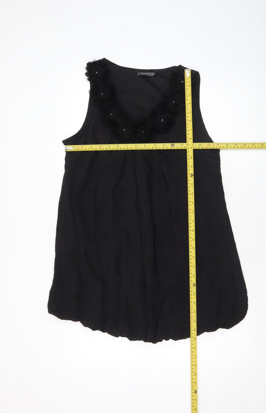 Dunnes Women Black Size 14 Sleeveless V-Neck Tunic Blouse