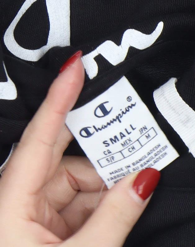 Champion Women's Black Small Pullover Hoodie with Logo Print