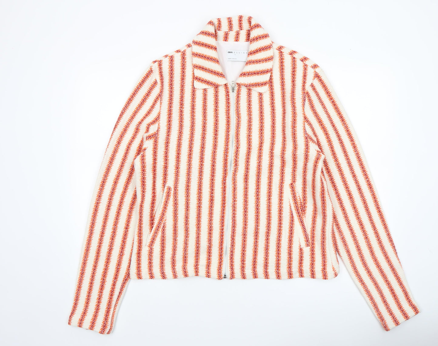 ASOS Women’s Multicoloured Striped Knit Zip Jacket Size M Cotton Blend