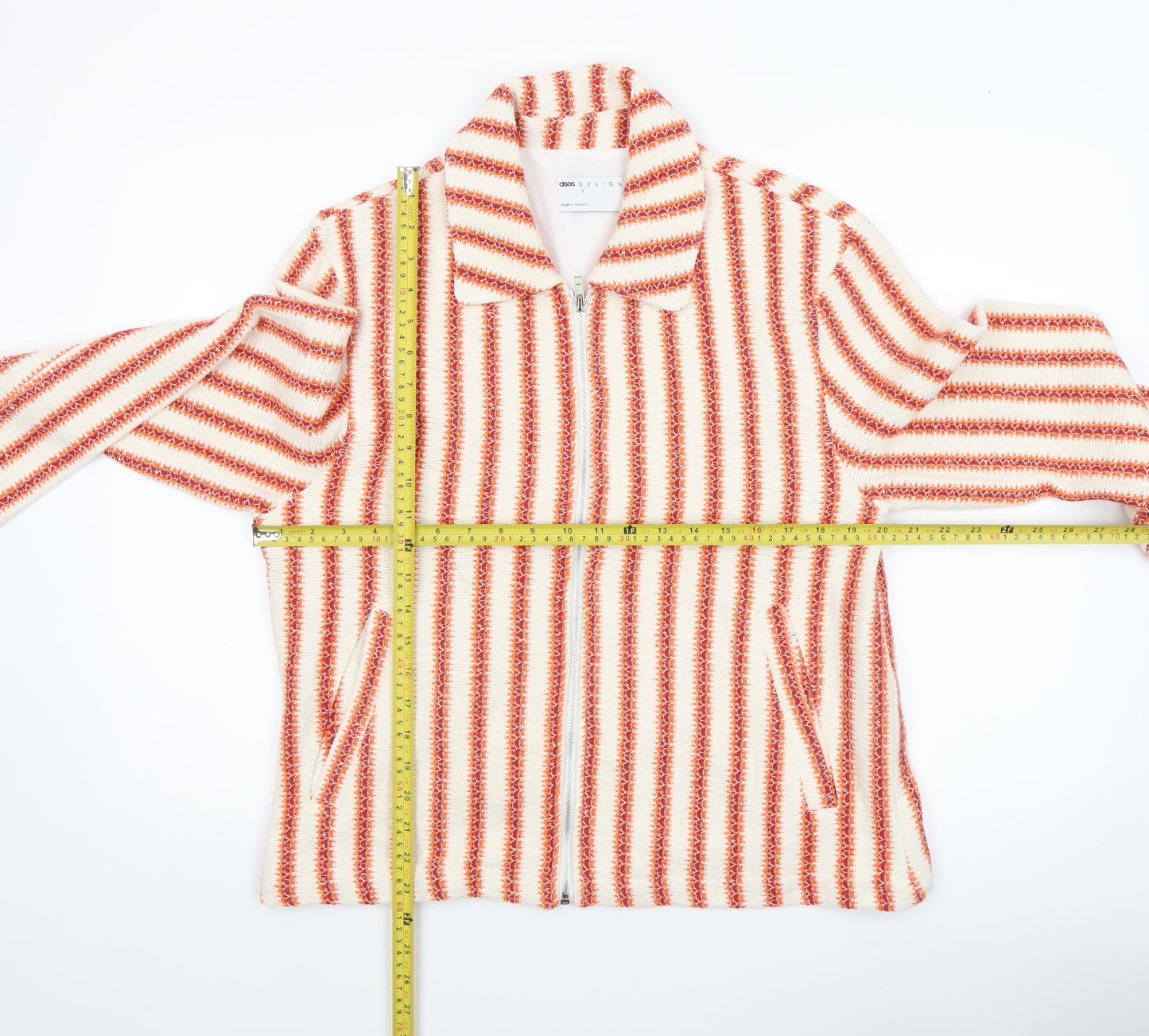 ASOS Women’s Multicoloured Striped Knit Zip Jacket Size M Cotton Blend