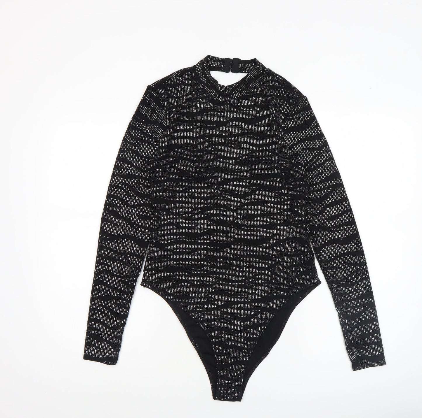 H&M Divided Women's Black Metallic Long Sleeve Bodysuit UK 12