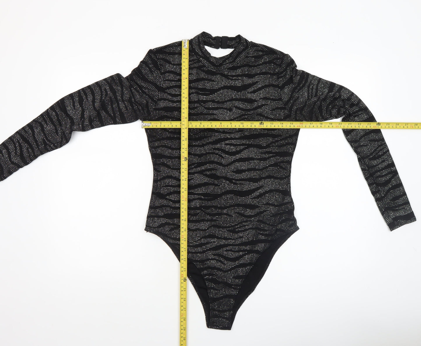H&M Divided Women's Black Metallic Long Sleeve Bodysuit UK 12