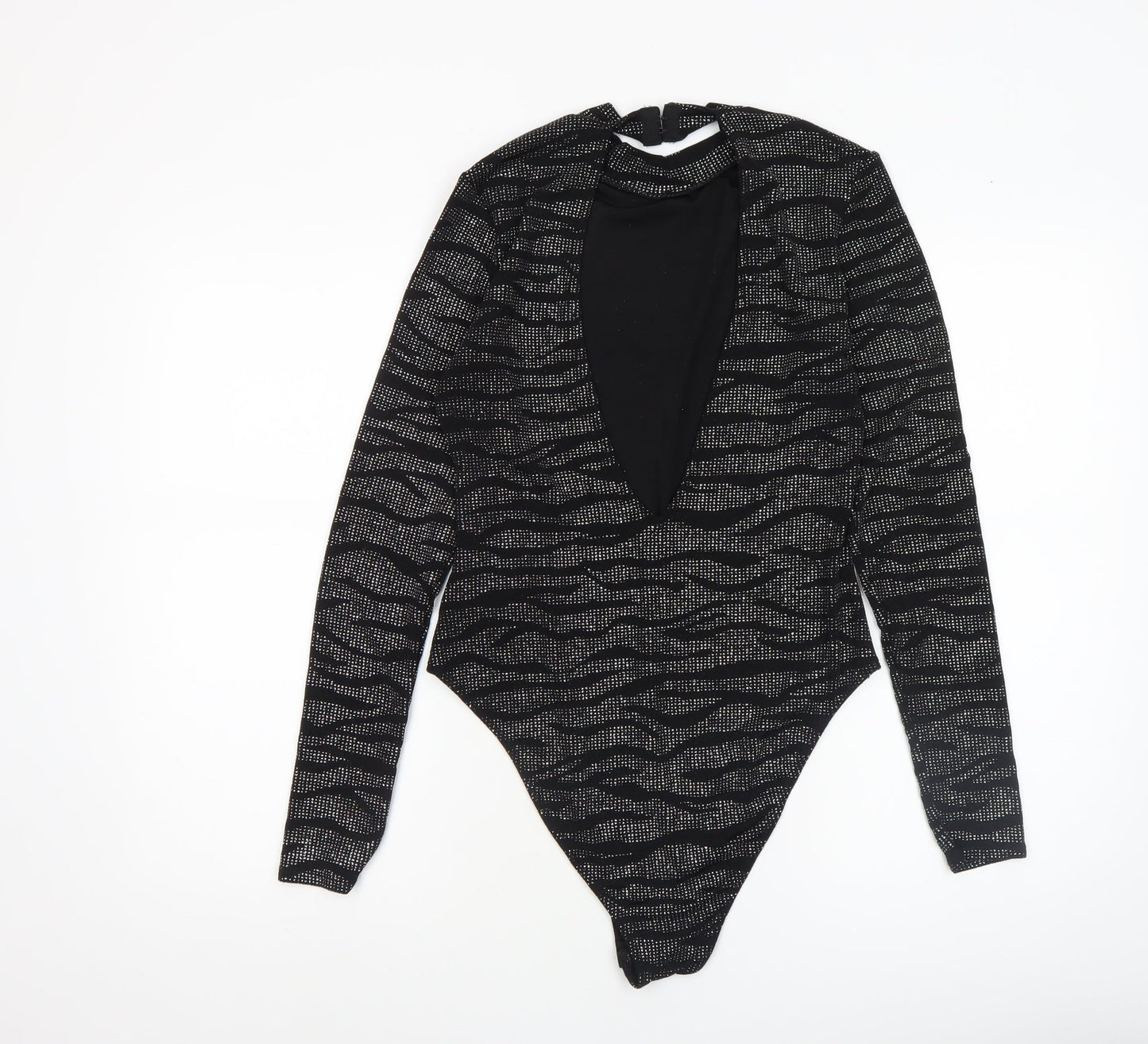 H&M Divided Women's Black Metallic Long Sleeve Bodysuit UK 12