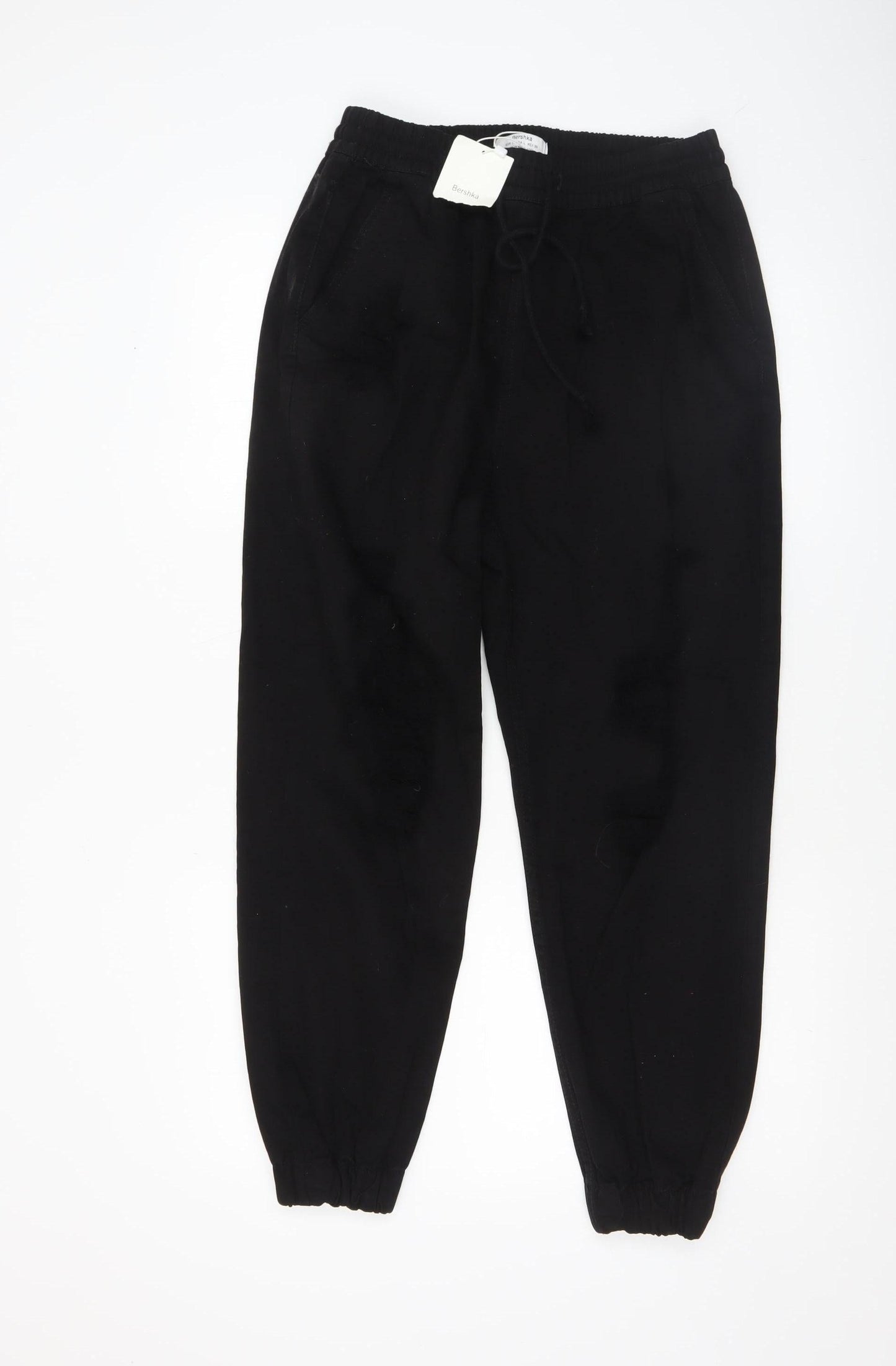 Bershka Women’s Black Cotton Joggers L Elastic Waist Casual
