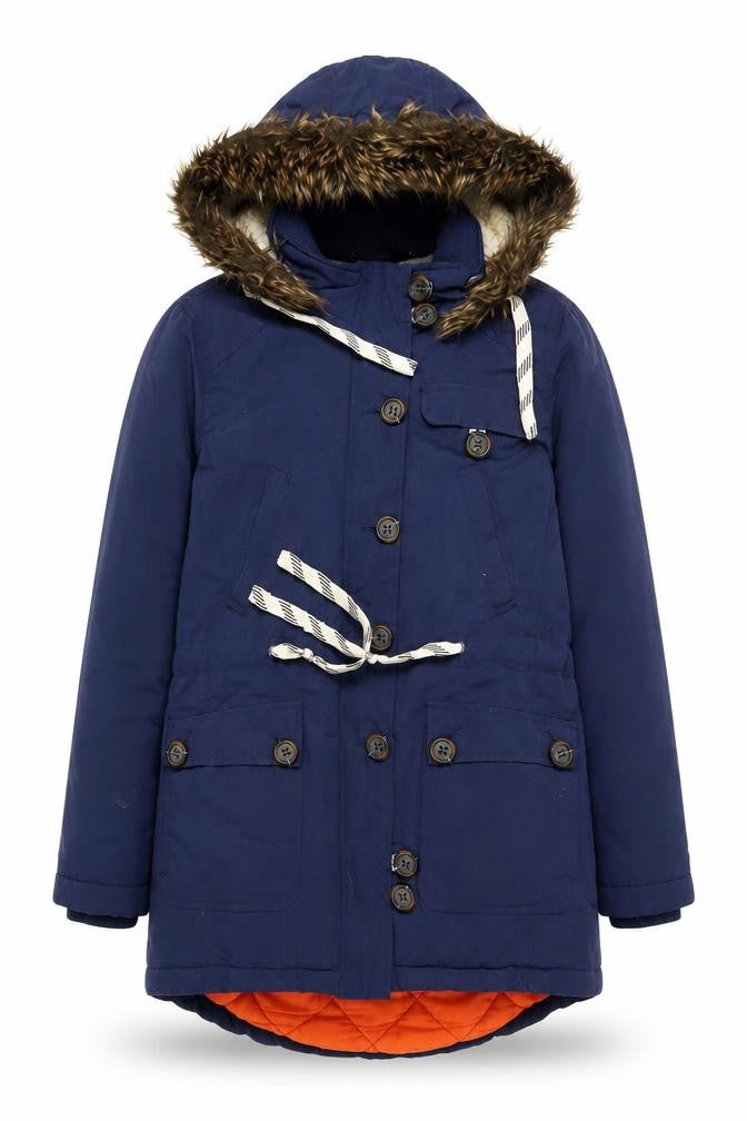 Bellfield Women's Blue Faux Fur Hooded Parka Coat Size 10