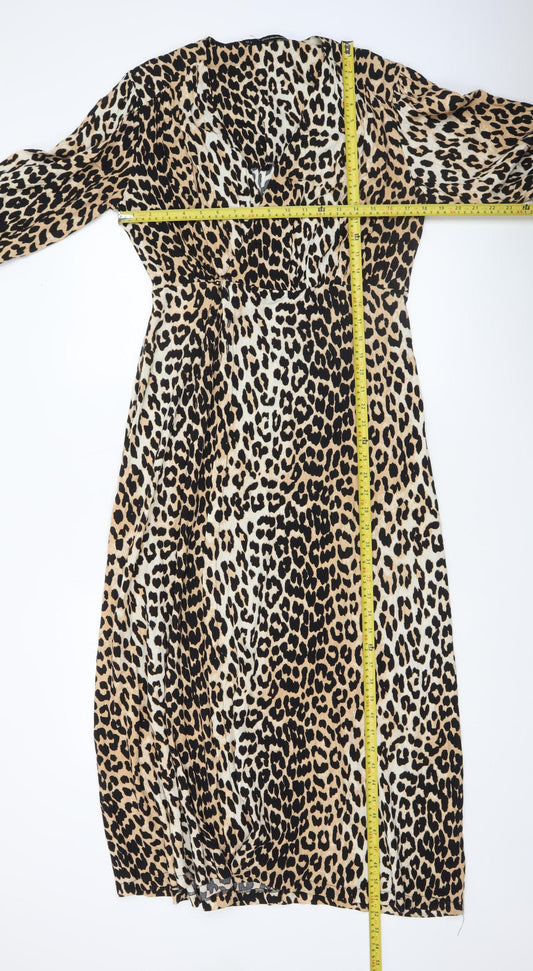 Sfera Women Beige Leopard Print Midi Wrap Dress Size 12