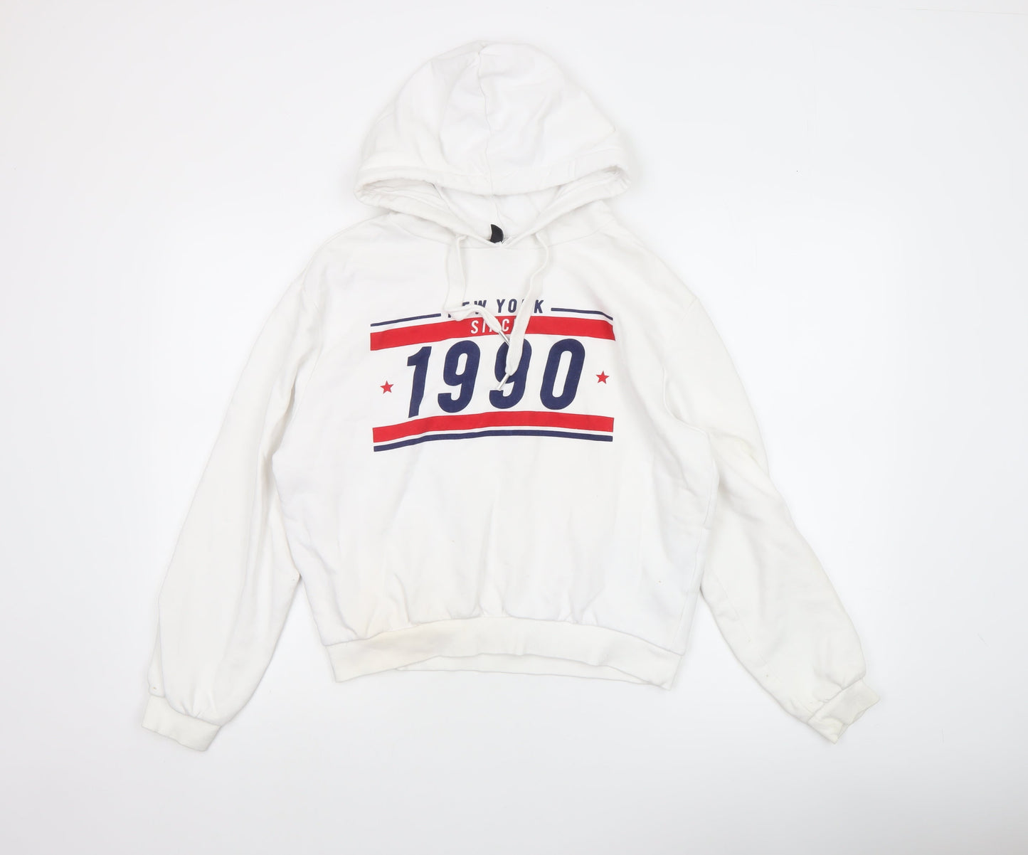 H&M Divided Women's White Hoodie Size 12 Graphic 1990 Pullover