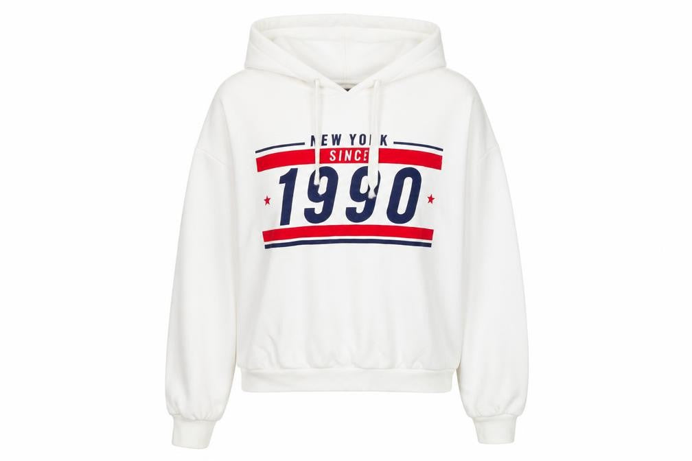 H&M Divided Women's White Hoodie Size 12 Graphic 1990 Pullover