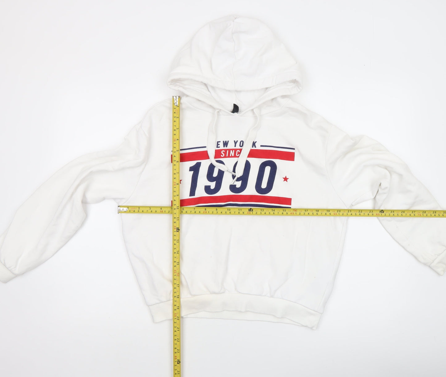 H&M Divided Women's White Hoodie Size 12 Graphic 1990 Pullover