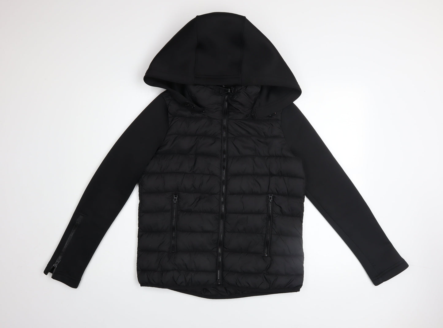 Zara Men’s Black Hooded Puffer Jacket Size S Regular Fit Mid-Length