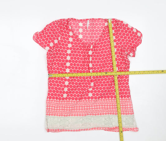 ZE-ZE Women's Pink Polka Dot Cotton Tunic Blouse M Short Sleeve