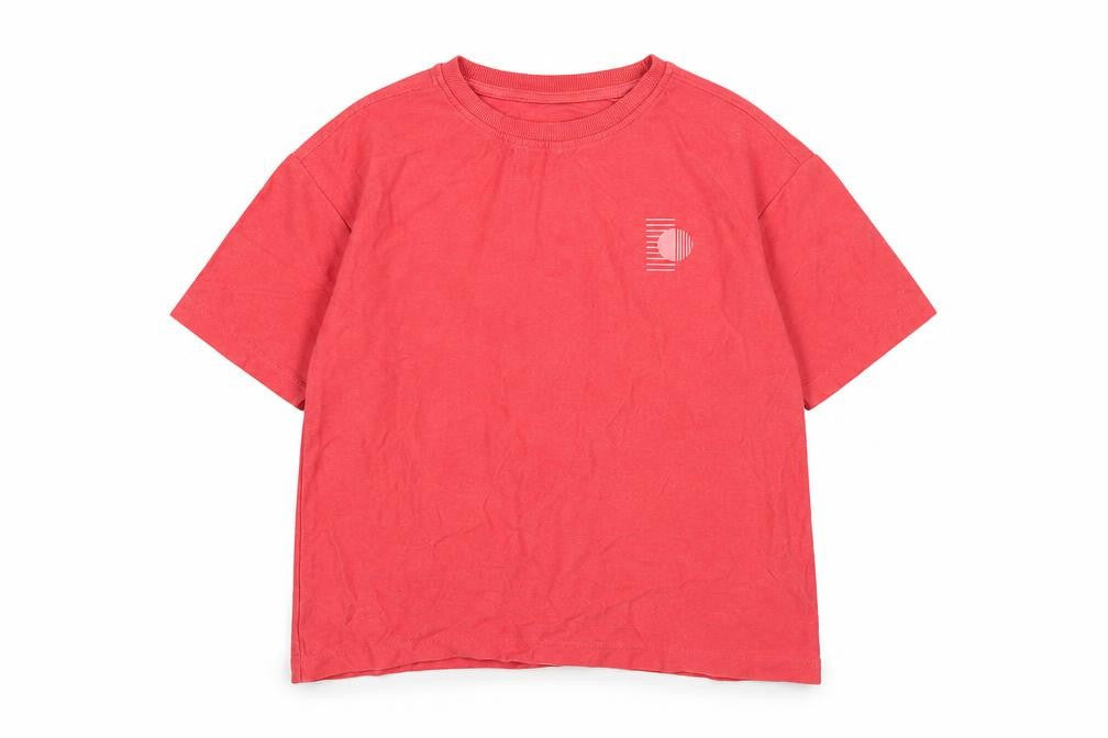 Front view of Dunnes girls’ red cotton graphic adventure t-shirt 7-8 years