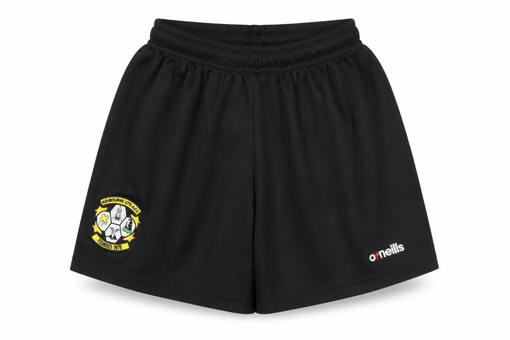 Front view of O'Neill boys’ black athletic football shorts, size 10-11, years