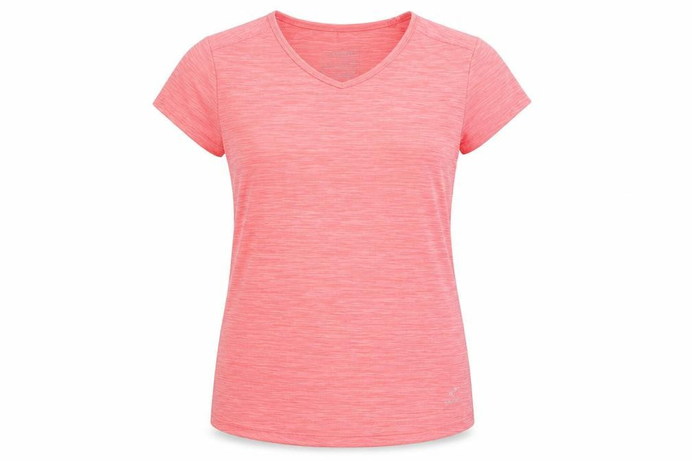 Front view of Energetics girls’ pink short sleeve v-neck activewear t-shirt 10 years