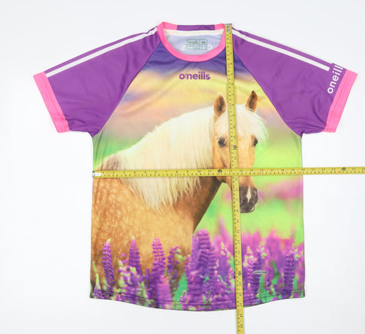 O'Neills Women's Purple Horse Print Koolite Polyester T-Shirt Size 14