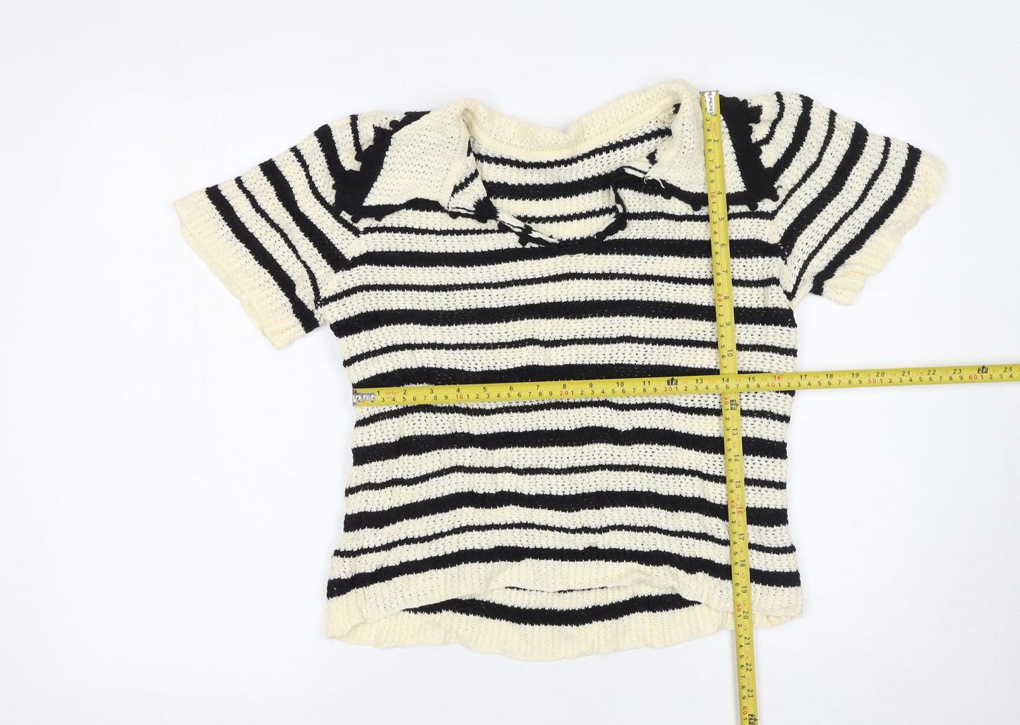 Anewsta Women's Black Stripe Collared Knit Jumper Size 14