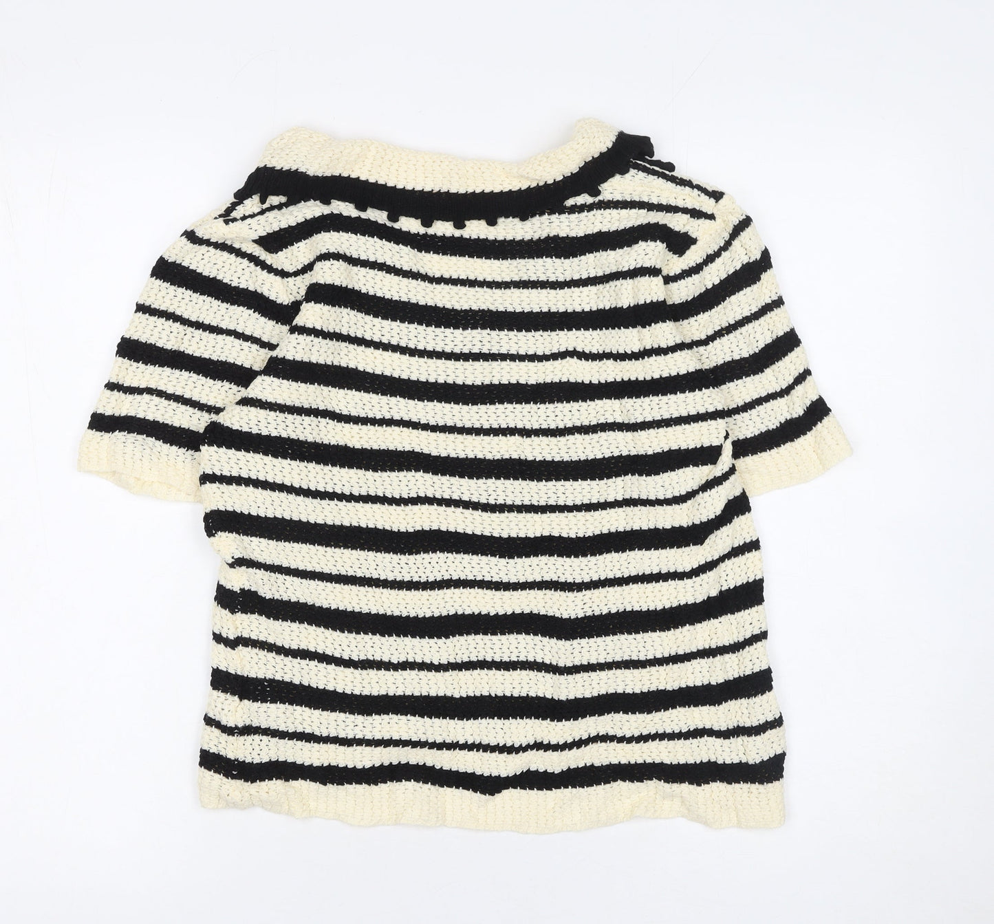 Anewsta Women's Black Stripe Collared Knit Jumper Size 14