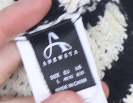 Anewsta Women's Black Stripe Collared Knit Jumper Size 14