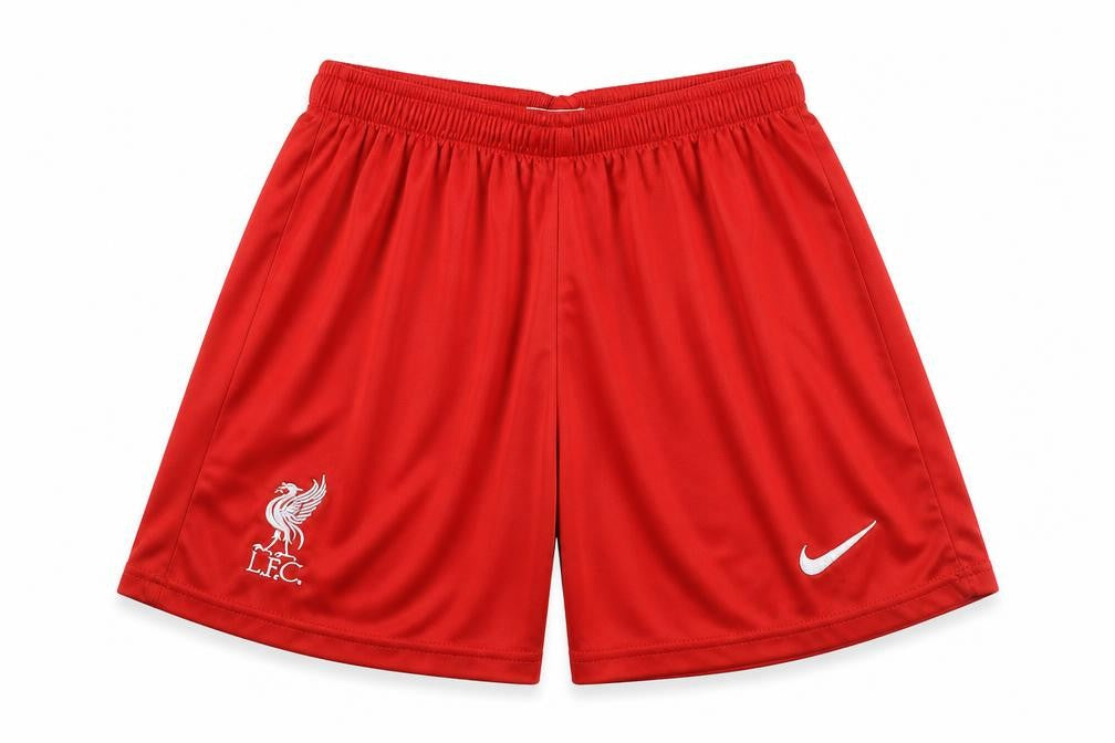 Front view of Nike boys’ red 176 athletic football shorts lfc quick dry sportswear