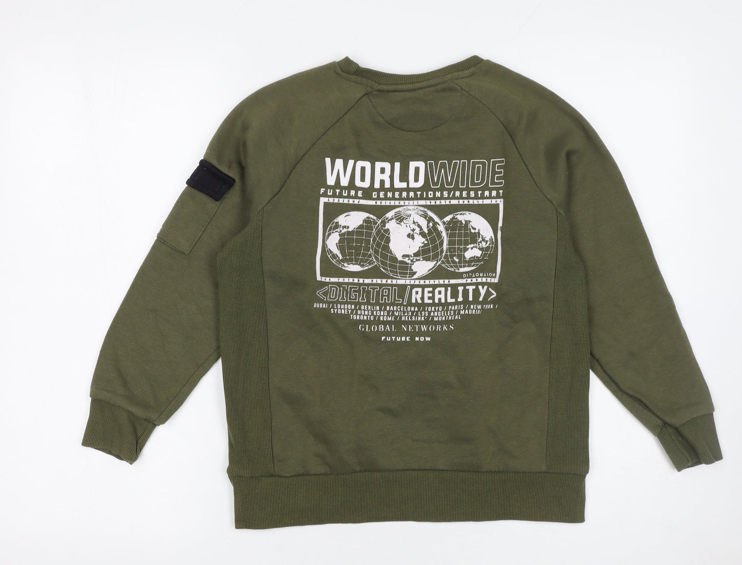 Primark Boys Green Pullover Sweatshirt 9-10 Years Crew Neck Graphic Print